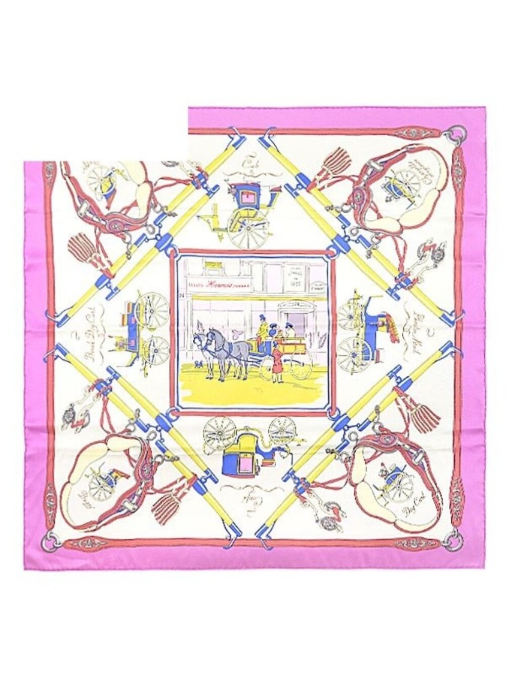 Hermes Scarf Carre 70 Silk Violin Gray Perlee Yellow